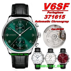 V6SF Relojes de lujo 371615 Portugieser Acero inoxidable Cal.69355 Cronógrafo automático Reloj para hombre Cristal de zafiro Esfera verde Correa de cuero Relojes de pulsera para caballero
