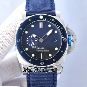 V7 47 mm nieuwe duik 01289 A2555 automatisch herenhorloge blauwe wijzerplaat BMG-TECH stalen kast blauw nylon / lederen band herenhorloges Pure_Time PTPM A10b