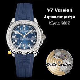 Version V7 Nouveau 5167 5167/1A Miyota 8215 Montre automatique pour homme Cadran bleu Texture Boîtier en acier Lunette diamant Bracelet en caoutchouc bleu Sport Hello_Watch