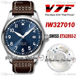 V7F Mark XVIII 327010 Le Petit Prince Swiss ETA2892-2 Montre automatique pour homme Boîtier en acier Cadran bleu Marqueurs de bâton Cuir marron Nouveau Puretime A1