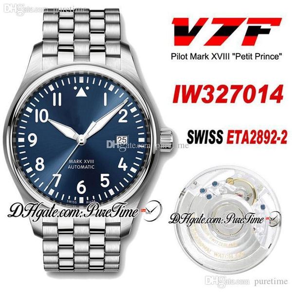 V7F Mark XVIII 327014 Le Petit Prince Swiss ETA2892-2 Montre automatique pour homme Boîtier en acier Cadran bleu Bracelet en acier inoxydable Nouveau Puret261u