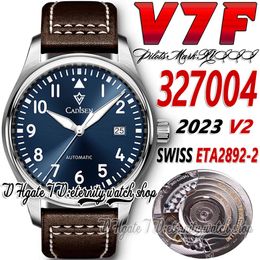 V7F V2 V7327004 Zwitserse ETA2892-2 Automatische heren Bekijk Blue Dial Number Markers Roestvrijstalen Kas Bruin Lederen Strap 2023 Super Edition Eternity polshorloges