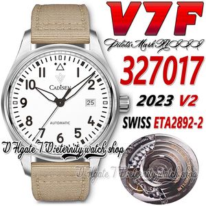 V7F V2 v7327017 Suisse ETA2892-2 Montre automatique pour homme Cadran blanc Marqueurs de chiffres Boîtier en acier inoxydable Bracelet en cuir beige 2023 Super Edition éternité Montres de sport