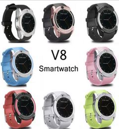 V8 Smart Watch Bluetooth-horloges Android 03M Camera MTK6261D PK DZ09 GT08 Smartwatch met retailpakket 8 kleuren7210317