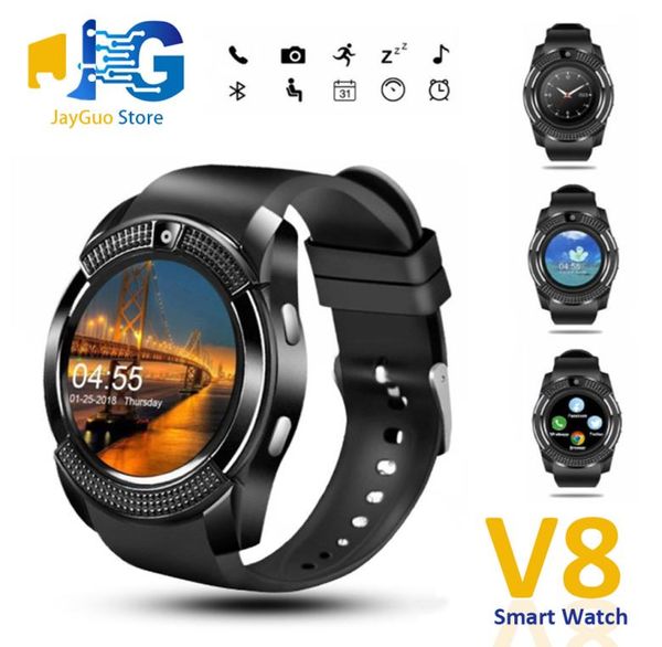 Montre intelligente V8 Montres Bluetooth avec caméra 03M SIM IPS HD Affichage circulaire complet DZ09 GT08 Smartwatch pour système Android avec Box6633064