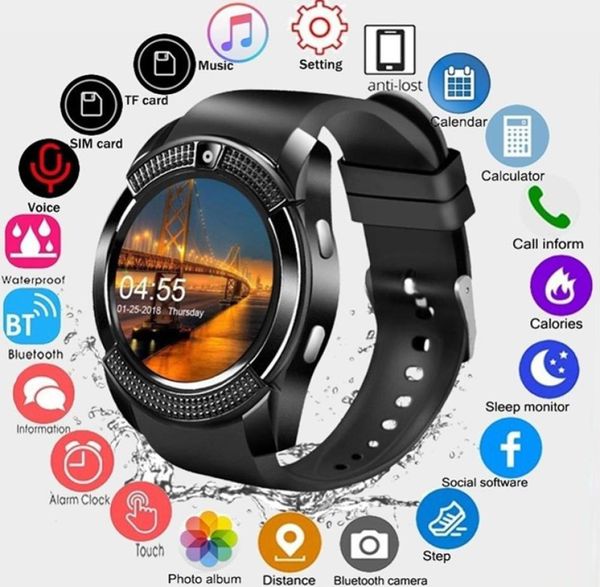 V8 SmartWatch Bluetooth Smart Watch avec 03m Camera SIM et TF Card Watch pour Android System Smartphone dans Box7057387