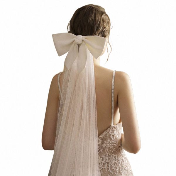 V824 Graceful de mariage Chapelle Active Bridal Pots Oneyler TULLE CUT EDGE BOW SATIN BLANC LG VEIL