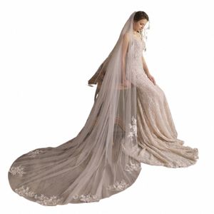 V830 Mariage exquis Cathédrale nuptiale Veil Tulle en dentelle appliquée LG Train White Veil Veil Women Marriage Active I8la #