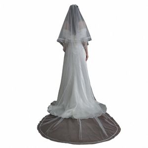 V864 Mariage exquis Veil de la cathédrale nuptiale à deux couches Soft Tulle Ribb Edge lg Veil Veil Women Marriage Acless P3VW #