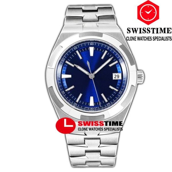 V8F Overseas 4500V Ultra-mince A5100 Self Winding Automatic Mens Watch 41mm Blue Dial Stick Markers Bracelet en acier inoxydable Super Edition Watches Swisstime A1 276C