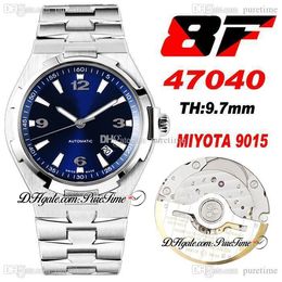V8F Overseas 47040 Ultra-Thin Miyota 9015 Automatische Mens Horloge 42mm Blue Dial White Stick Markers Roestvrijstalen Armband Super Edition Horloges Puretime A1