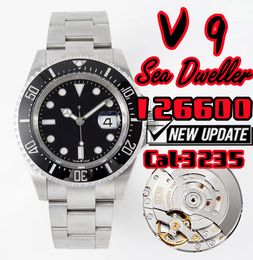 v9 m126600 Sea Dweller Luxury Men's Watch 3235 Mouvement mécanique en acier inoxydable 904L 44mm, loisirs d'affaires montre de plongée lunette en céramique trois