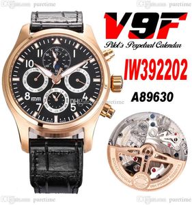 V9F 392202 PERPETUAL KALENDER A89630 Automatische heren Watch Le Petit Prince Rose Gold Black Dial White Markers Lederen Riem Super Edition Puretime D4