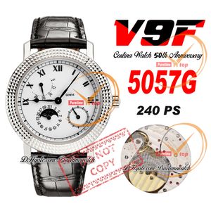 V9F Calatrava 5057G PP30-255 Relojes automáticos para hombre Reloj Cortina 50 aniversario 38 mm Esfera blanca Fase lunar Reserva de energía Cuero negro Super edición Puretime B2