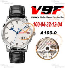 V9F Excellence Panorama Datum Maanfase A100-0 Automatisch herenhorloge Stalen kast Witte Romeinse wijzerplaat Bruin leer Super Version Edition Herrenuhr Reloj Hombre Puretime 2