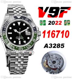 V9F GMT II Sprite A3285 Reloj automático para hombre V4 40 mm 116710 Bisel de cerámica verde Esfera negra 904L Pulsera JubileeSteel Super Edition Tarjeta de la misma serie Puretime B2