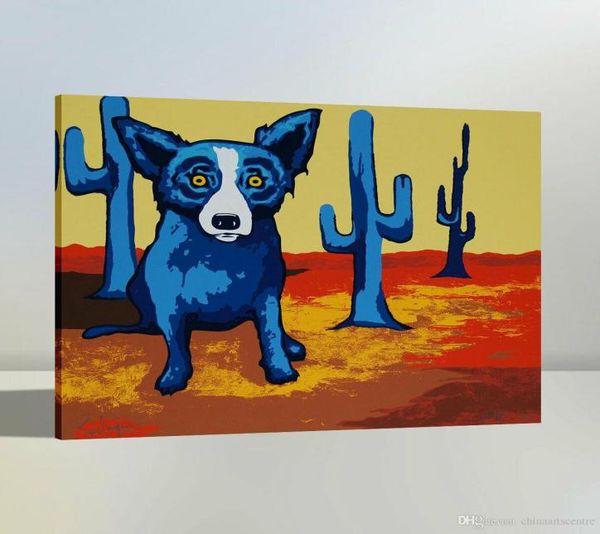 VA Alta calidad pintado a mano Impresión HD Arte animal abstracto moderno Pintura al óleo Perro azul sobre lienzo Arte de la pared Home Office Deco a334282896