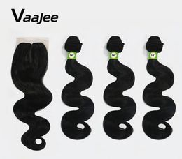 Vaajee synthetisch haar weefsel met kanten sluiting zwart 14 "16" 4pcs/lot afro kinky body wave haar bundels haaruitbreiding 2102166229820