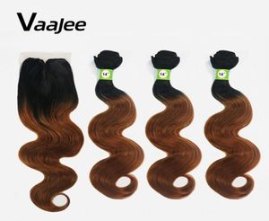 Vaajee Synthetic Hair Weave with Lace Fermeture Body Wave Brown 14 
