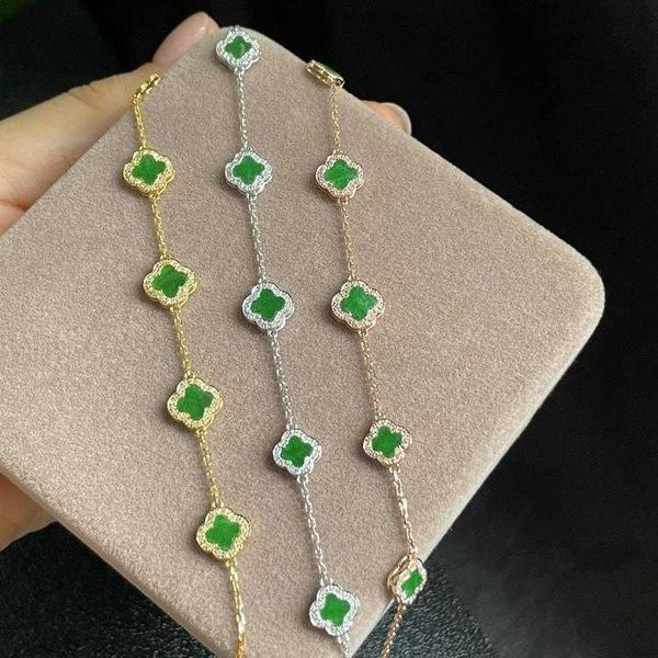 Pulsera de vacío Natural Myanmar Jade A Producto 18K Four Four Grass Spicy Green Green Diamond Diamond Full Color Full Green Lucky Grass con certificado