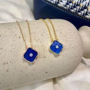 VAC Klavertje Vier Designer Blauwe Hanger Ketting Blauwe Sieraden Set Kettingen Armband Stud Oorbel 925 Sterling Zilver 18K Goud213v