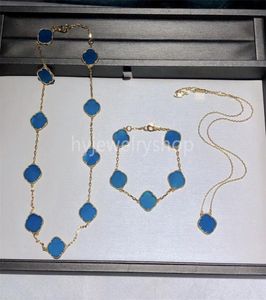 VAC Four Leaf Clover Designer Collana pendente blu 925 Sterling Silver Set di gioielli in oro 18 carati Bracciale Orecchini con perno Uomo Donna Ragazza4923669