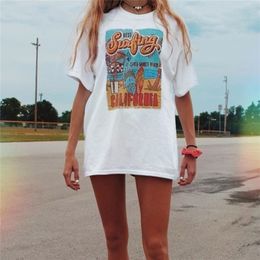 Vacation Beach T -shirt Zomer Wit T -shirt The Surfing Dames Retro Style T -shirt Casual Oversized Tee 210311