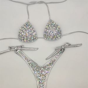 Style de vacances Diamond Bikini Set Bandage Open Maillots de bain Push Up Bling Stones Maillot de bain Sexy Femmes Nager 210611