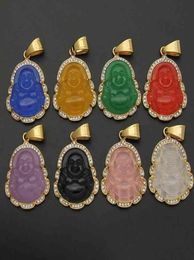 Vaf entier vert or Jade Bouddha mini petit collier de pendentif en pierre de collier de la lavande orange rose 2735511