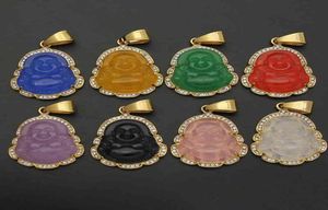 Vaf entier vert or Jade Bouddha mini petit collier de pendentif en pierre de collier de la lavande orange rose 7078196