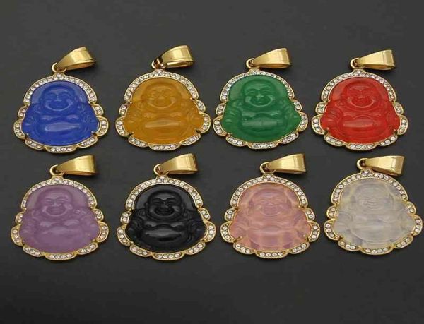 Vaf Todo Verde Oro Jade Buda Mini Pequeño Rosa Naranja Lavanda Collier Budda Bhudda Buddah Colgante de Piedra Necklace1713554