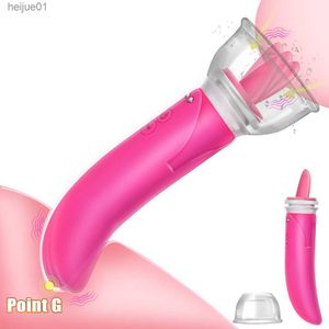 Vagina Borst Massage Tong Likken Pomp Dildo Vibrator Speeltjes voor Vrouwen Dual Head Clitoris G-spot Vibrator L230518