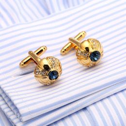 Hoge kwaliteit klassieke manchetknoop met herenblauw Rhinestone Accessoire Cuff Link Gold Plating Shirt Gemelos Fabling Dropship sieraden