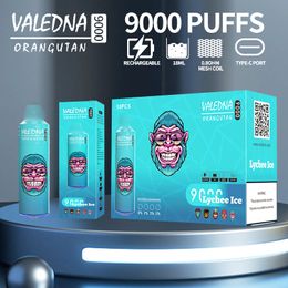 Valedna Vapes 9000 P Banana Ice Stylo à vapeur jetable Cigarettes électroniques 14 ml Pod 6 couleurs brillantes Gousse de vapeur réglable à 5 % Séparation du noyau d'huile 9K 055006