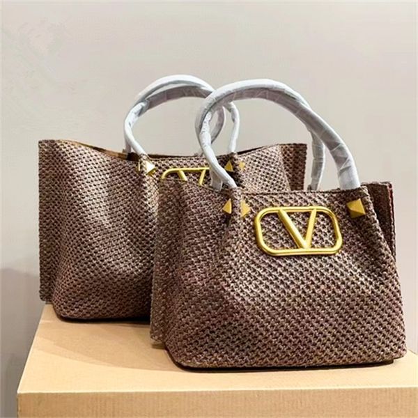 Sac de sac de valentine Sac de créateur de haute qualité Luxurys Raffias sac fourre-tout vlogo rivet grand boutique Lady weave plage sac femme voyage à bandoulière paille pochette paille sacs 396