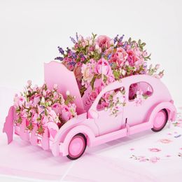 Cartes de la Saint-Valentin Belle Caravane de caravane Flower Card de vœux Gift Saint-Valentin pour femme couple petite amie pop-up 3d carte 240323