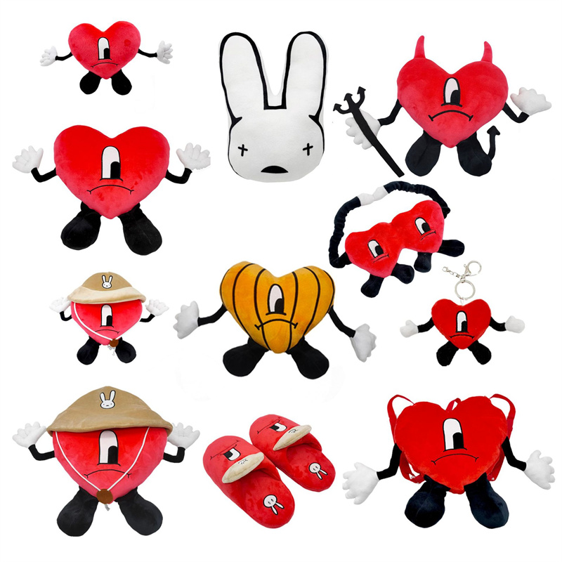 Walentynki Bad Bunny Plush Toys Red Heart poduszka nadziewane lalki miłosne w kształcie walentynkowego wielkanocne dekoracja domu