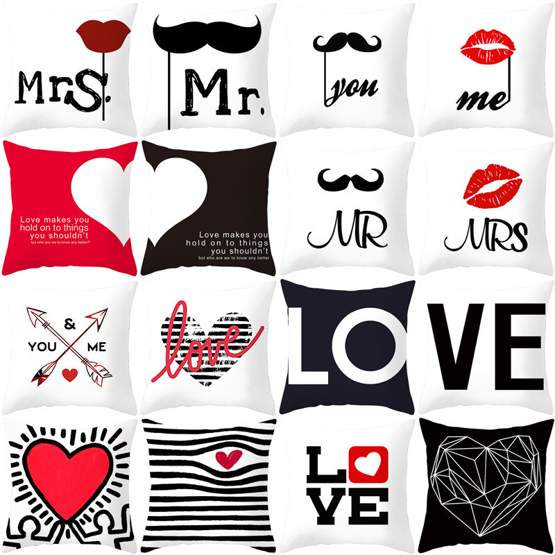 Valentinstag Kissenbezug „Love You Mr Mrs“ Buchstaben bedruckter Kissenbezug Home Office Sofa Dekokissenbezug Liebhaber Kissenbezug