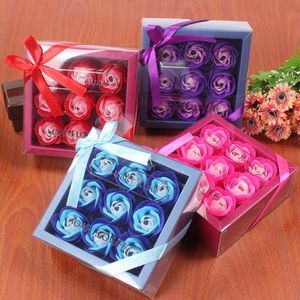 Valentijnsdag Rose Gift 9 PCS Flower Rose Box Wedding Mother Day Birthday Day Artificial Rose Flower 8 Color HH21-22