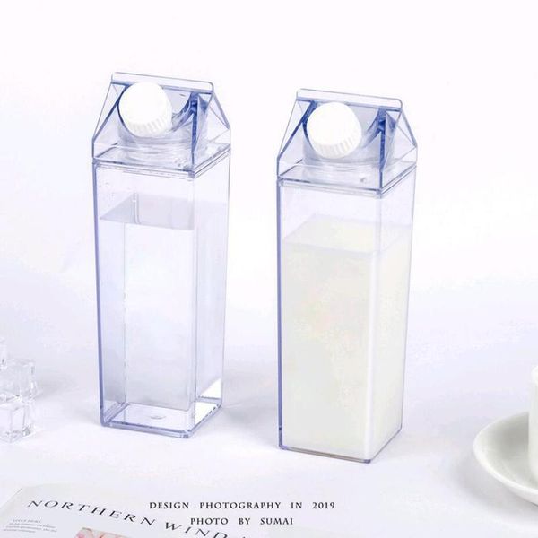 17oz 500ml Carton de lait Bouteille d'eau Boîte de stockage de lait Transparent Carré Haute Capacité Tasse En Plastique Café Boisson Tasse Originalité C0616G08