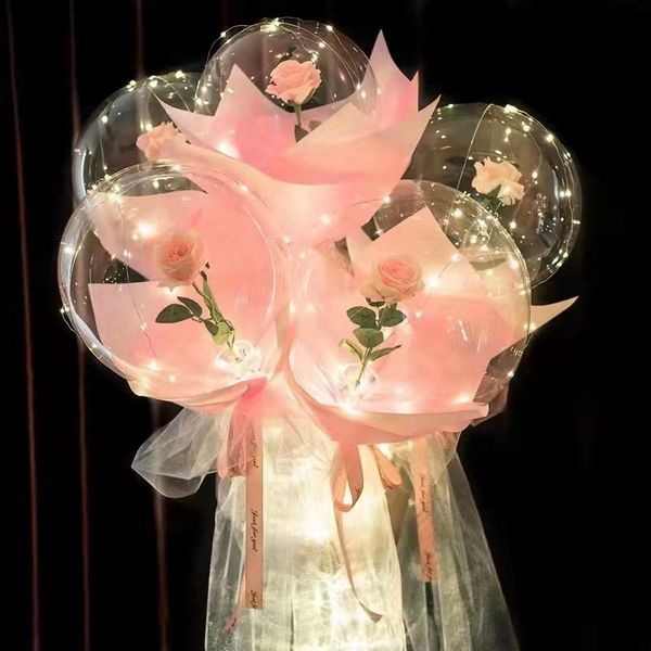 Globos de fiesta de San Valentín globos Bobo luminosos transparentes con flor de rosa para decoración de banquete de cumpleaños de aniversario de boda