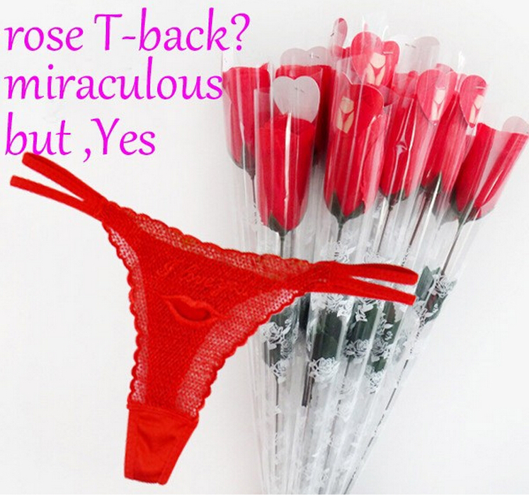 Valentine Rose Thongs Prezent Pakiet Dla Żony Sexy Czerwony Kwiat Stringi Koronkowe Majtki G-String T-Back Bielizna Hipster Bielizna Tanga Darmowa Wysyłka