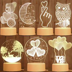 Saint Valentin Ours 3D avec des lumières de coeur Creative LED Décorations de chambre Petite lampe de table Romantique Motif coloré Décoration de chambre Cadeaux d'anniversaire FY5664