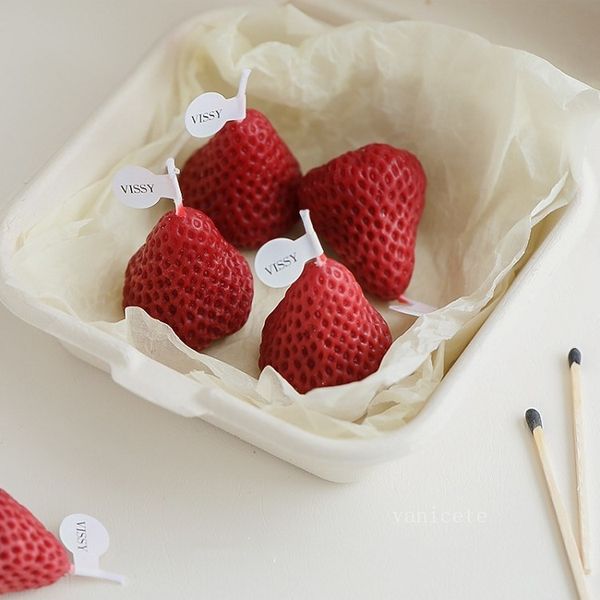 Bougies Saint Valentin bougie aromathérapie fraise cire de soja boîte cadeau d'anniversaire ins accessoires de photographie alimentaire T2I53340
