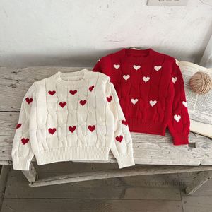 Enfants de la Saint-Valentin Pullover Pullover Boys Girls Love Heart Tricoted Pull Tops 2024 Spring Kids All-Match Casual Cash Pair Clothes Z6228