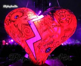 Valentijnsdag decoratieve op maat gemaakte verlichte opblaasbare hart opknoping lucht geblazen ballon met led licht voor nachtclub partij decoratie