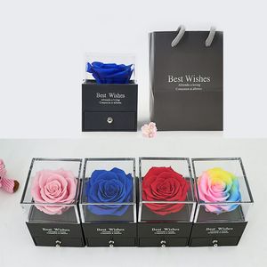 Boîte d'emballage cadeau pour la saint-valentin, boîte d'emballage de fleurs conservées, bijoux, cosmétiques, boîte d'emballage en acrylique pour fleurs conservées