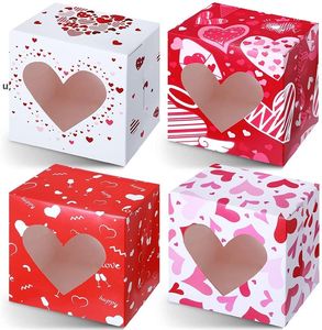 Boîte d'emballage cadeau Saint Valentin Cookie Cupcake Favors Box avec fenêtre en forme de coeur en PVC pour les boîtes de fête d'anniversaire de mariage amoureux RRD12874