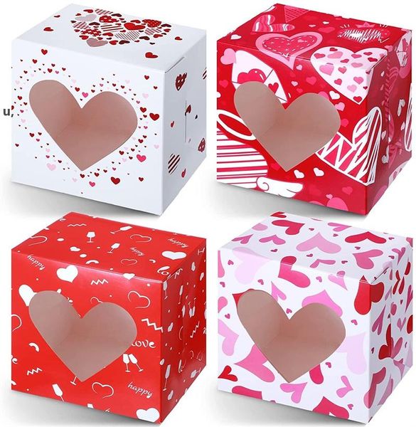 Caja de papel de regalo para el día de San Valentín, caja de favores para cupcakes y galletas con ventana en forma de corazón de PVC para amantes, cajas para fiestas de cumpleaños y bodas RRD12874