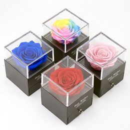 Valentijnsdag Geschenken Eeuwige Rose Jewelry Box Party Favor Holder Immortal Flowers Forever Blossom Wedding Birthday Gift Supplies